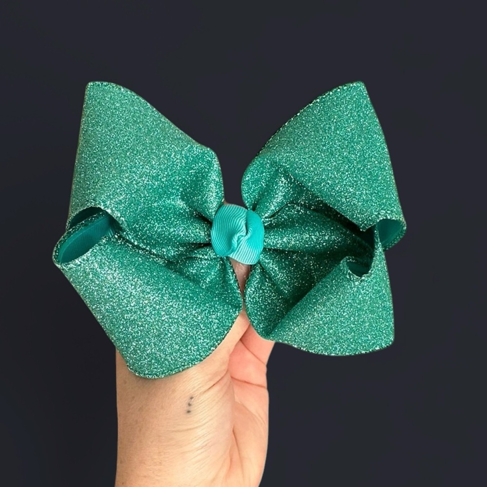 teal glitter smocked bow